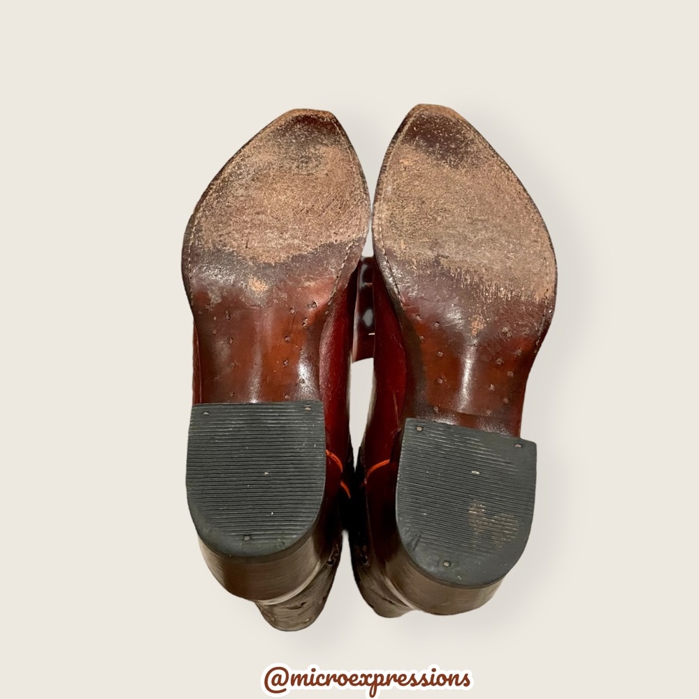 1970s VINTAGE Frye Prairie Flower Boho Brown Real Leather Western Cowboy Boots - Picture 11 of 16